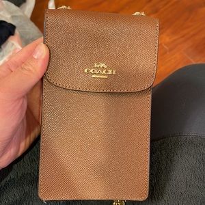 Coach | Brown North South Leather Phone Crossbody Bag